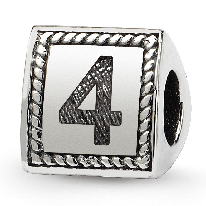 Number 4 Triangle Block Bead - Sterling Silver QRS1429N4
