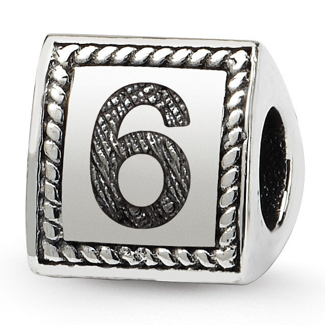 Number 6 Triangle Block Bead - Sterling Silver QRS1429N6