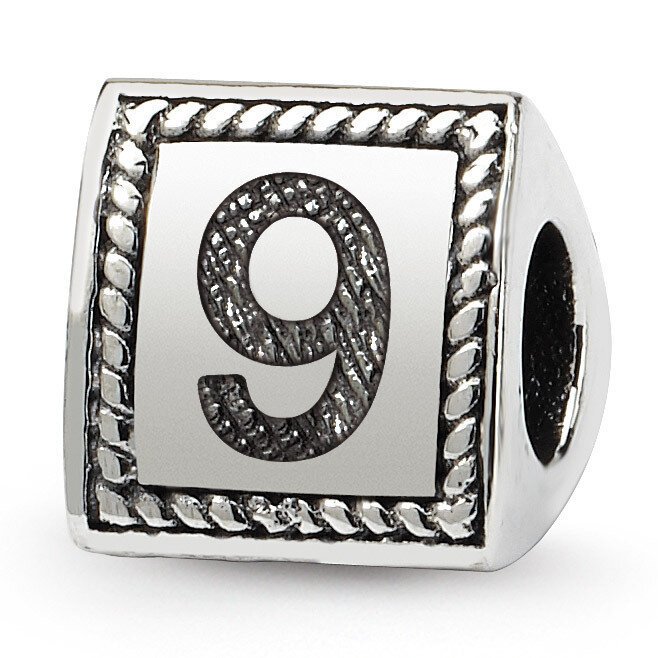 Number 9 Triangle Block Bead - Sterling Silver QRS1429N9