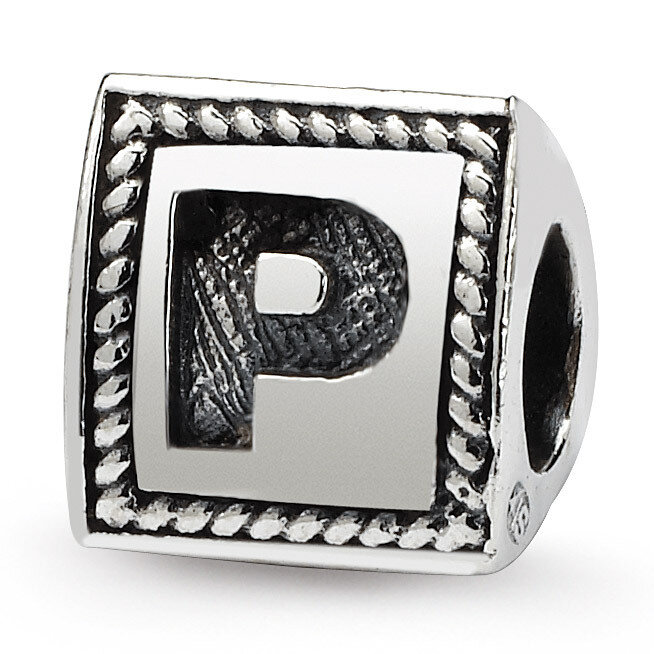Letter P Triangle Block Bead - Sterling Silver QRS1429P, MPN: QRS1429P, 883957304755