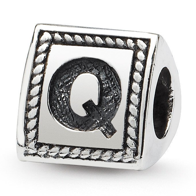 Letter Q Triangle Block Bead - Sterling Silver QRS1429Q, MPN: QRS1429Q, 883957304762