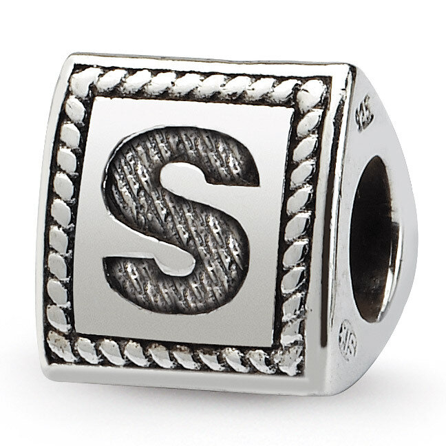 Letter S Triangle Block Bead - Sterling Silver QRS1429S, MPN: QRS1429S, 883957304786