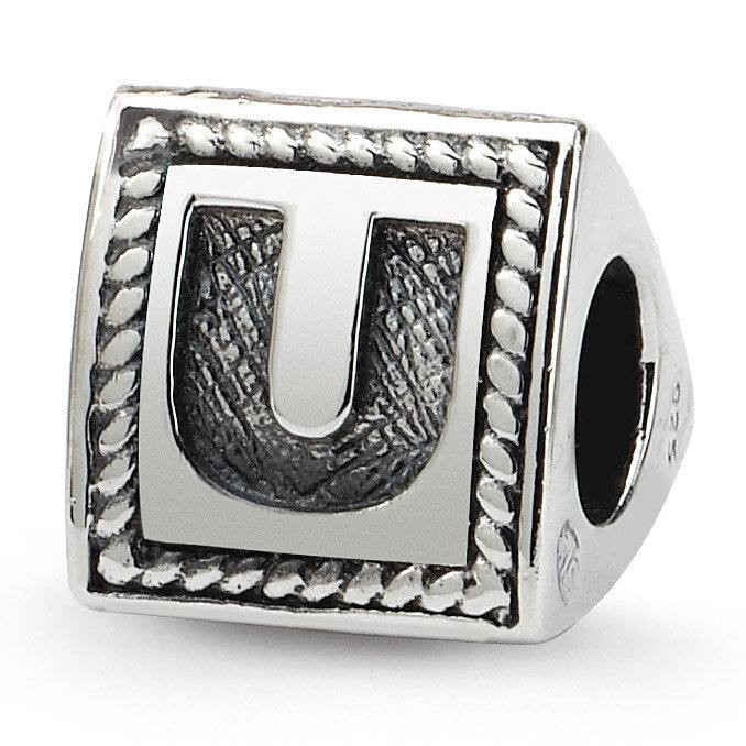 Letter U Triangle Block Bead - Sterling Silver QRS1429U, MPN: QRS1429U, 883957304809