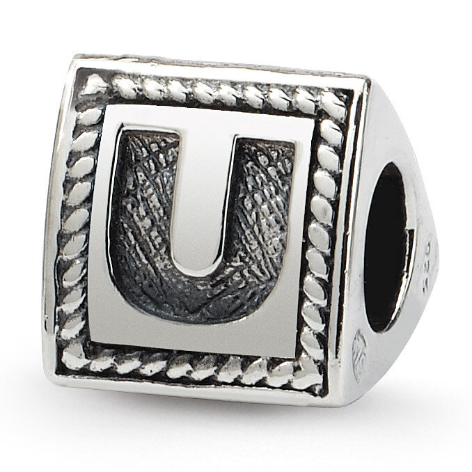 Letter U Triangle Block Bead - Sterling Silver QRS1429U