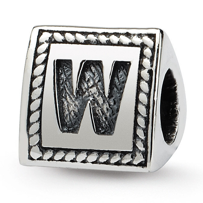 Letter W Triangle Block Bead - Sterling Silver QRS1429W
