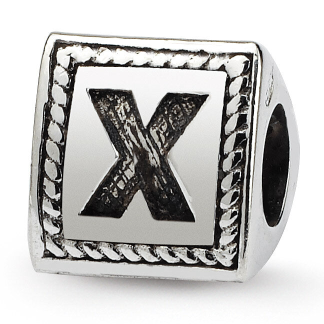 Letter X Triangle Block Bead - Sterling Silver QRS1429X