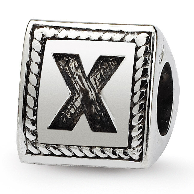 Letter X Triangle Block Bead - Sterling Silver QRS1429X, MPN: QRS1429X, 883957304830