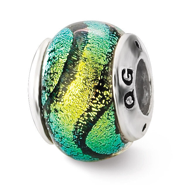 Green Dichroic Glass Bead - Sterling Silver QRS1453