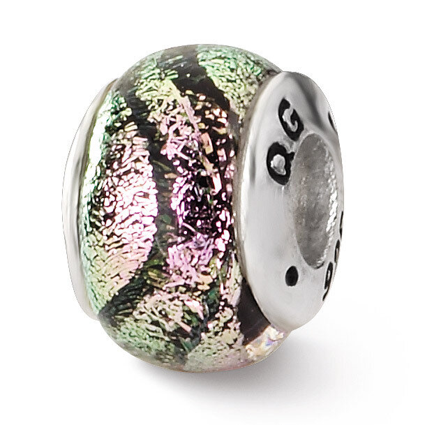Pink Dichroic Glass Bead - Sterling Silver QRS1455, MPN: QRS1455, 883957305714