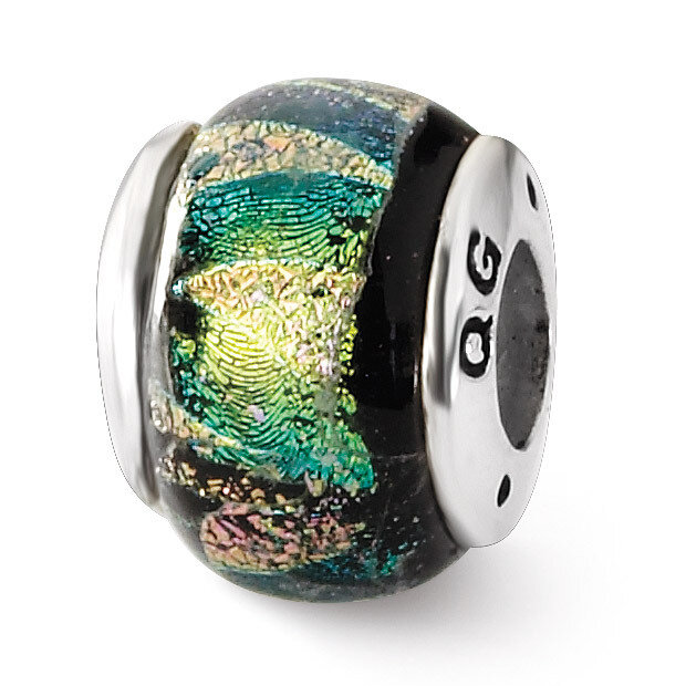 Green Dichroic Glass Bead - Sterling Silver QRS1470