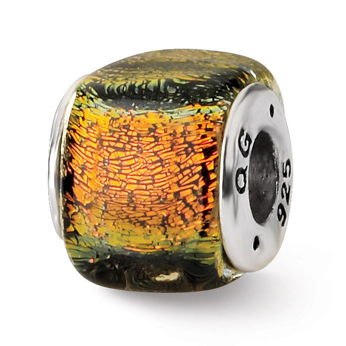 Orange Dichroic Glass Square Bead - Sterling Silver QRS1485