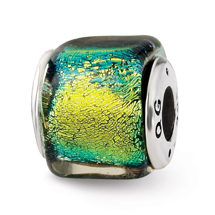 Yellow Dichroic Glass Square Bead - Sterling Silver QRS1486, MPN: QRS1486, 883957306025