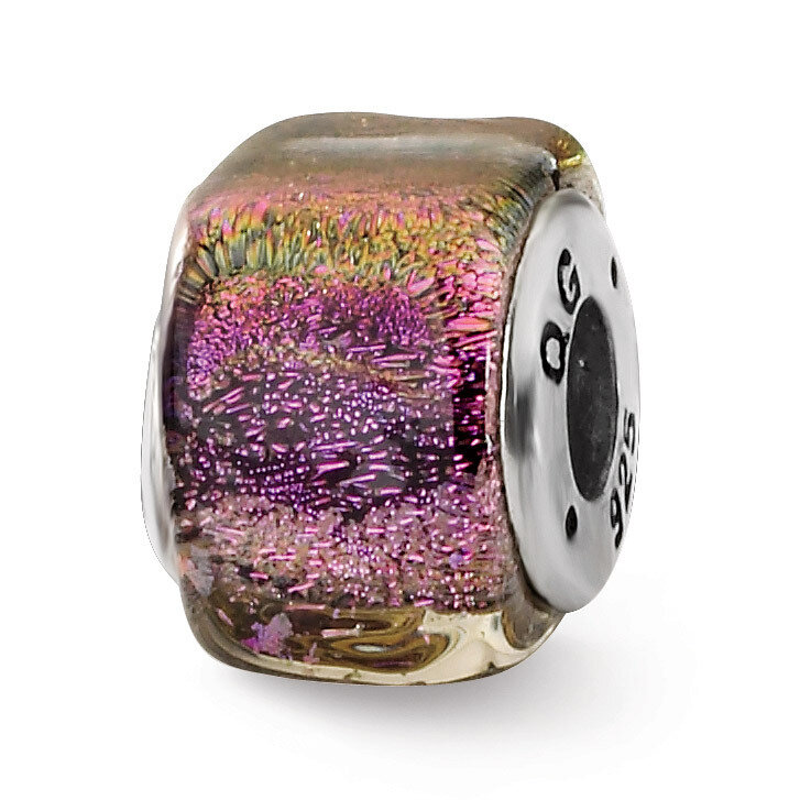 Purple Dichroic Glass Square Bead - Sterling Silver QRS1488, MPN: QRS1488, 883957306049