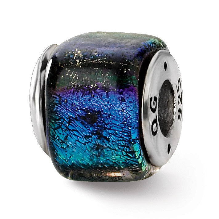 Rainbow Dichroic Glass Square Bead - Sterling Silver QRS1489, MPN: QRS1489, 883957306056