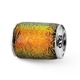 Orange Dichroic Glass Barrel Bead - Sterling Silver QRS1490, MPN: QRS1490, 883957306063