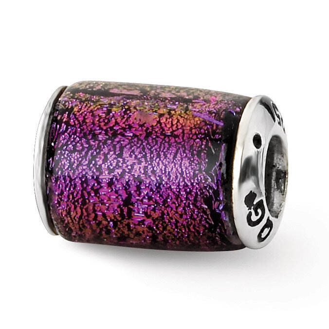 Purple Dichroic Glass Barrel Bead - Sterling Silver QRS1493, MPN: QRS1493, 883957306094