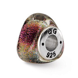 Rainbow Dichroic Glass Triangle Bead - Sterling Silver QRS1499