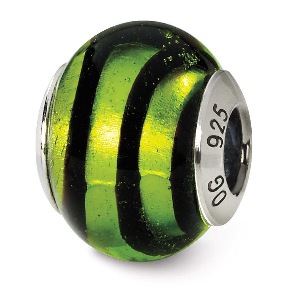Green Black Murano Bead - Sterling Silver QRS1506, MPN: QRS1506, 883957306216