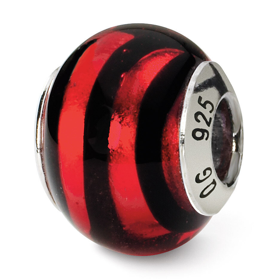 Red Black Murano Bead - Sterling Silver QRS1507