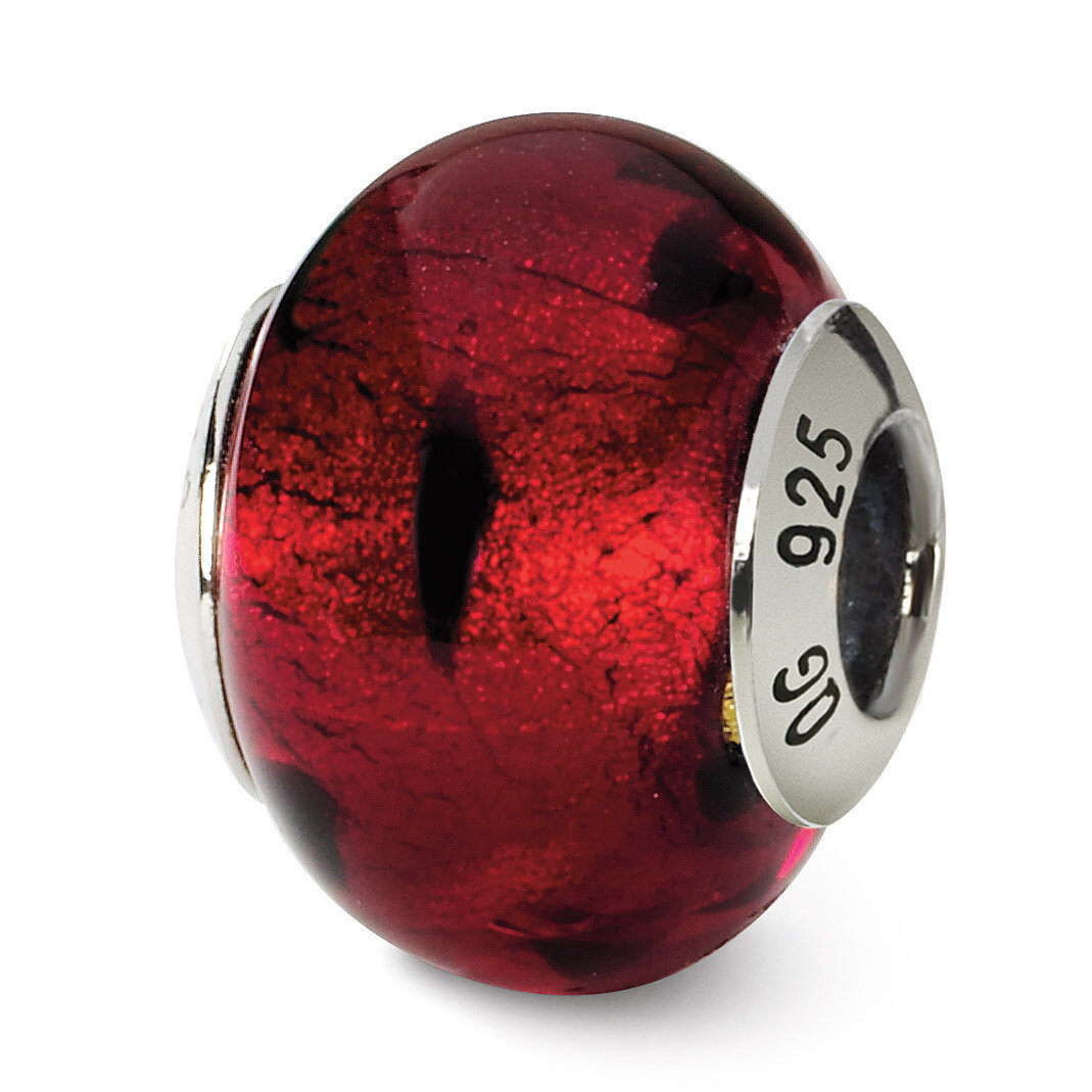 Red Black Murano Bead - Sterling Silver QRS1511