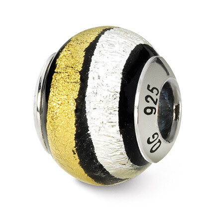 Silver Gold Black Murano Bead - Sterling Silver QRS1514