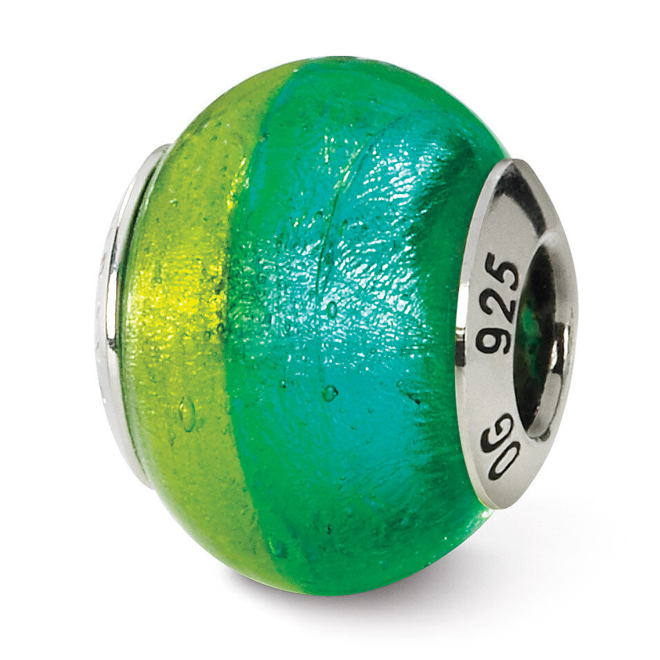 Green Blue Murano Bead - Sterling Silver QRS1516