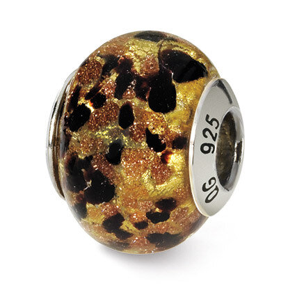 Yellow with Gold Black Murano Bead - Sterling Silver QRS1520, MPN: QRS1520, 883957306353