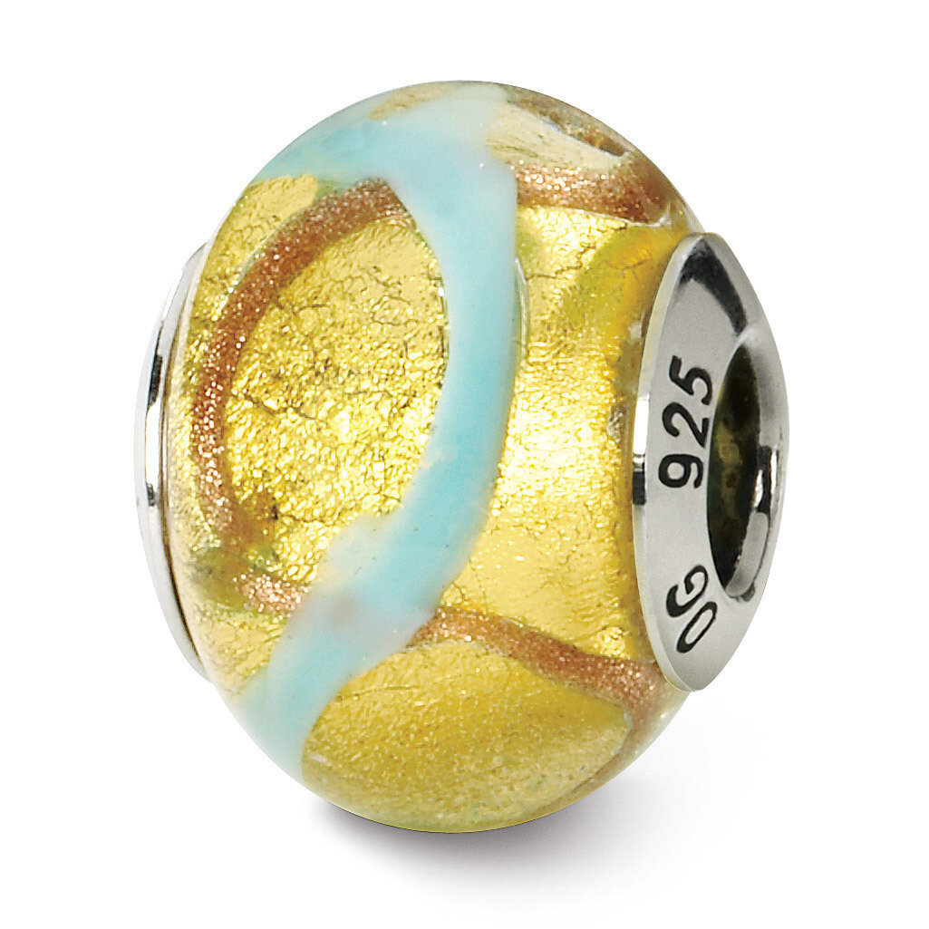 Yellow with Gold Blue Murano Bead - Sterling Silver QRS1529, MPN: QRS1529, 883957306445
