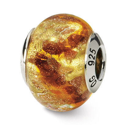 Yellow with Gold Brown Murano Bead - Sterling Silver QRS1530