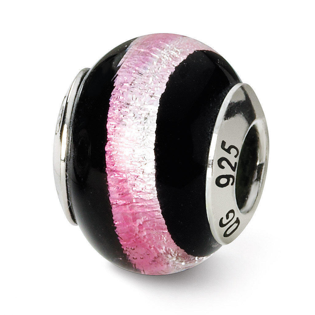 Pink Black Murano Bead - Sterling Silver QRS1542