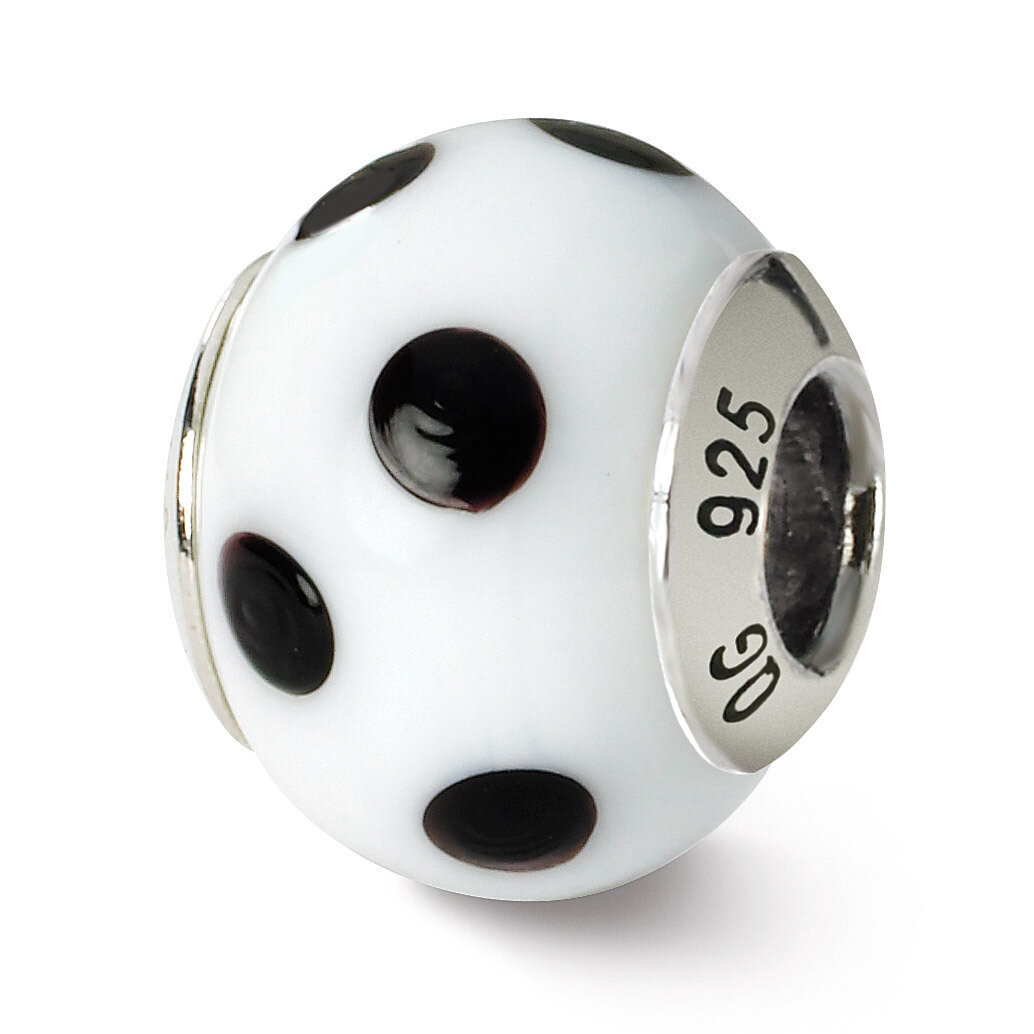 White Black Murano Bead - Sterling Silver QRS1558, MPN: QRS1558, 883957306728