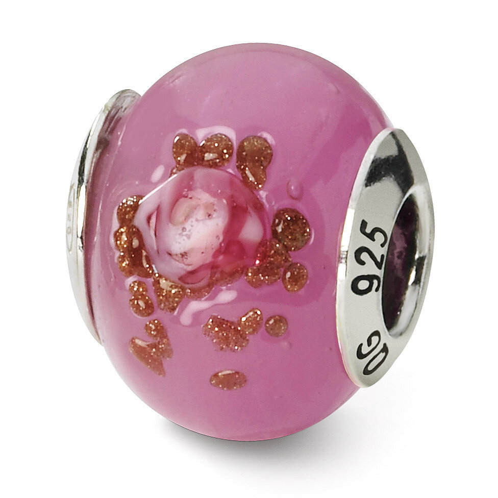 Pink Red Brown Murano Bead - Sterling Silver QRS1565