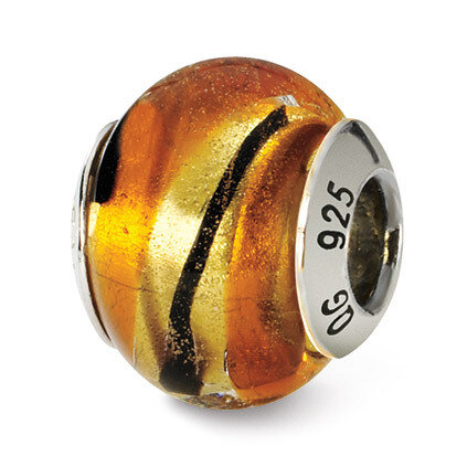 Yellow with Gold Black Murano Bead - Sterling Silver QRS1576, MPN: QRS1576, 883957306902