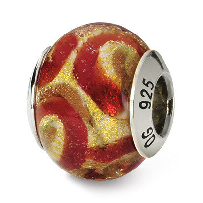 Yellow with Gold Red Murano Bead - Sterling Silver QRS1581, MPN: QRS1581, 883957306957