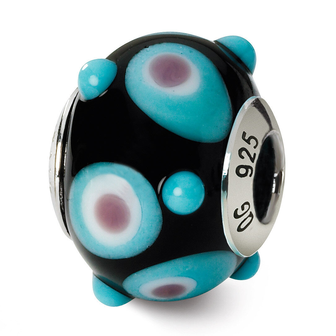 Black Blue White Pink Murano Bead - Sterling Silver QRS1588, MPN: QRS1588, 883957307022