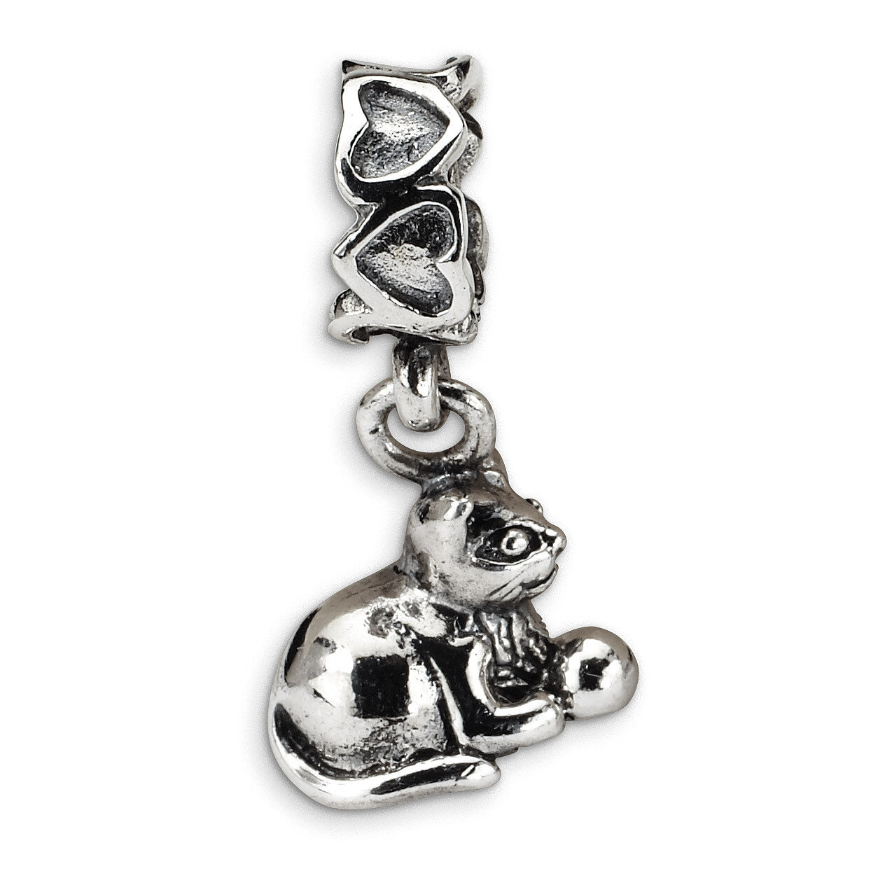 Kitten with Ball Dangle Bead - Sterling Silver QRS1612
