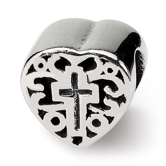 Heart with Cross and Scroll Bead - Sterling Silver QRS1631