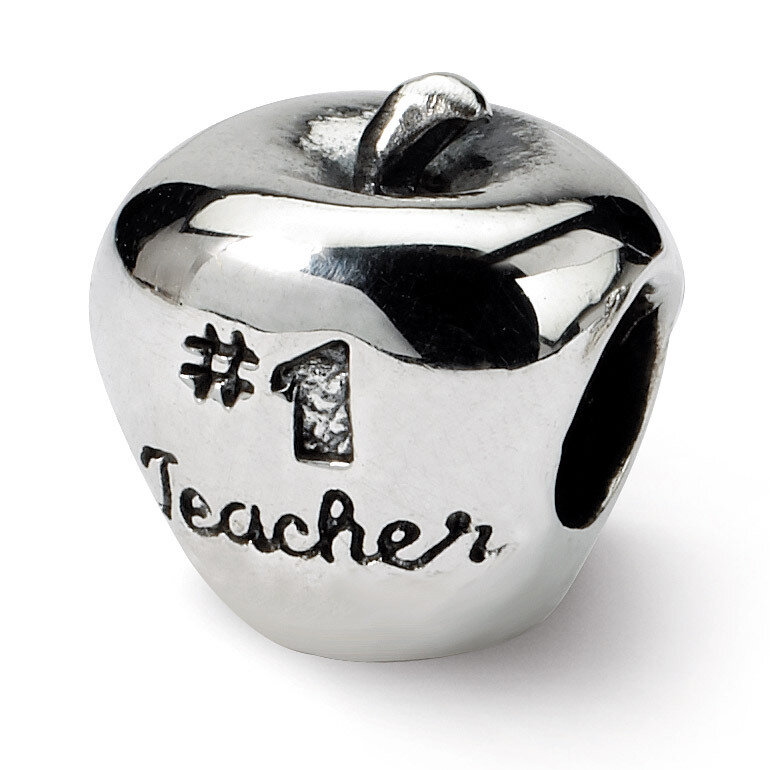 #1 Teacher on Apple Bead - Sterling Silver QRS1657