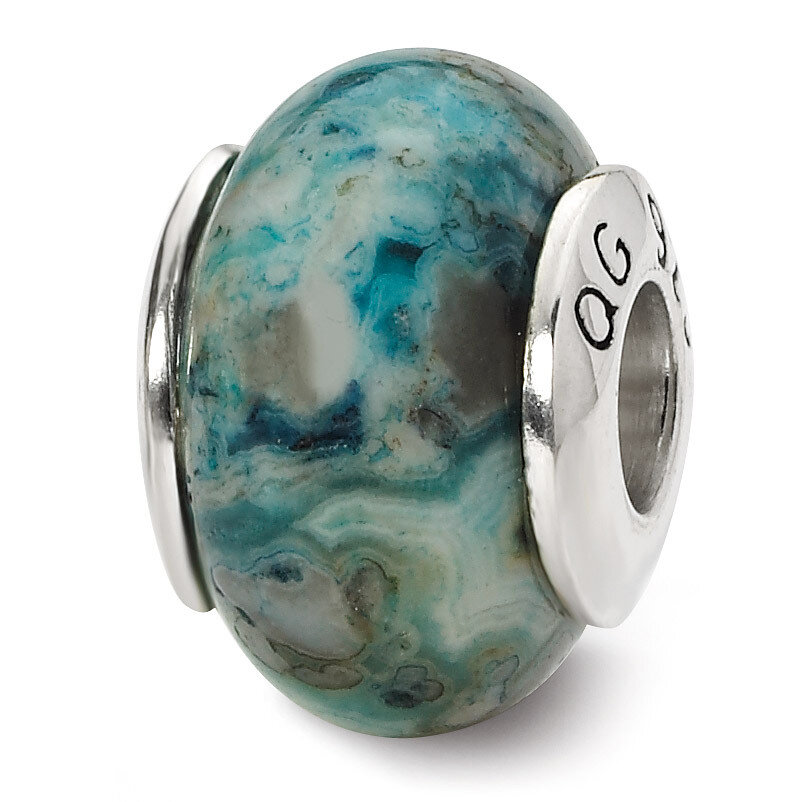 Blue Crazy Lace Agate Stone Bead - Sterling Silver QRS1664