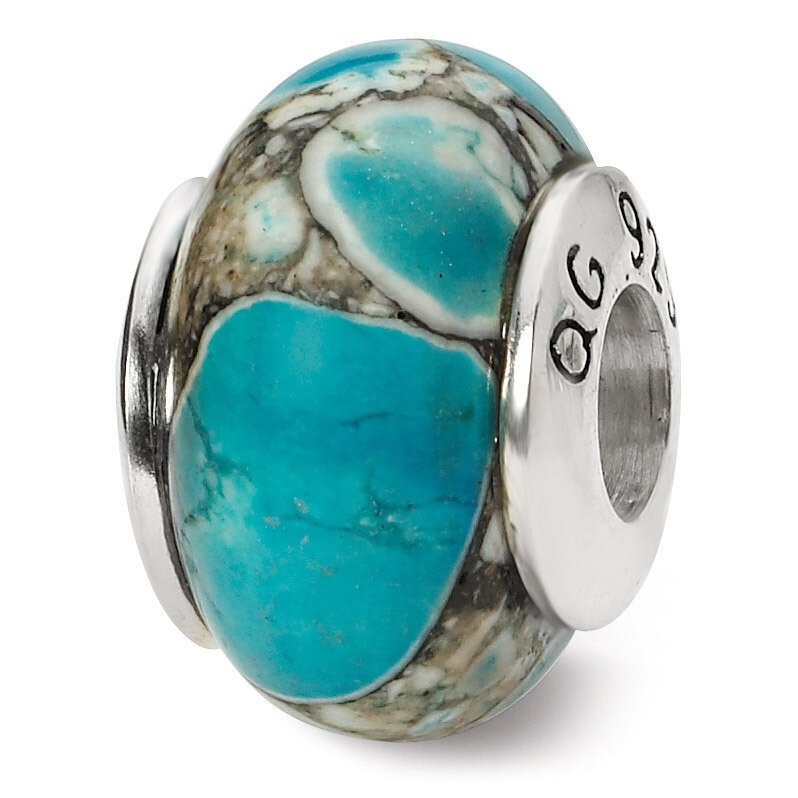 Blue Mosaic Magnesite Stone Bead - Sterling Silver QRS1678