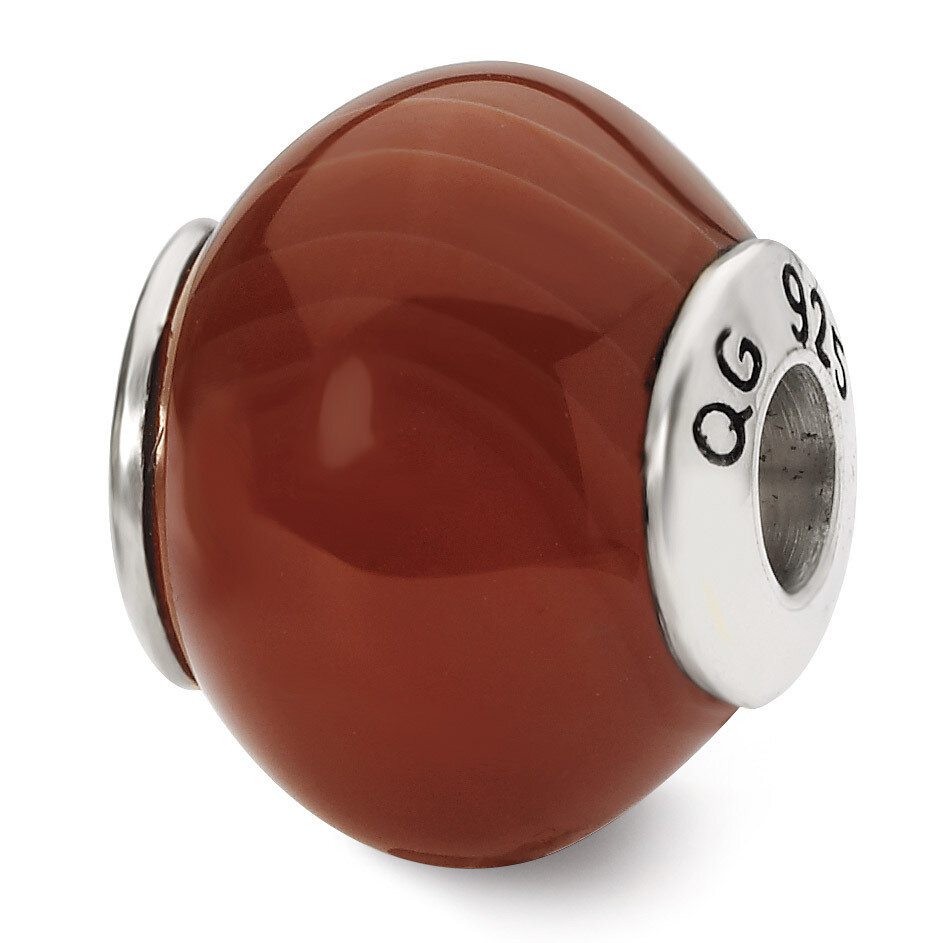 Red Brown Agate Stone Bead - Sterling Silver QRS1685
