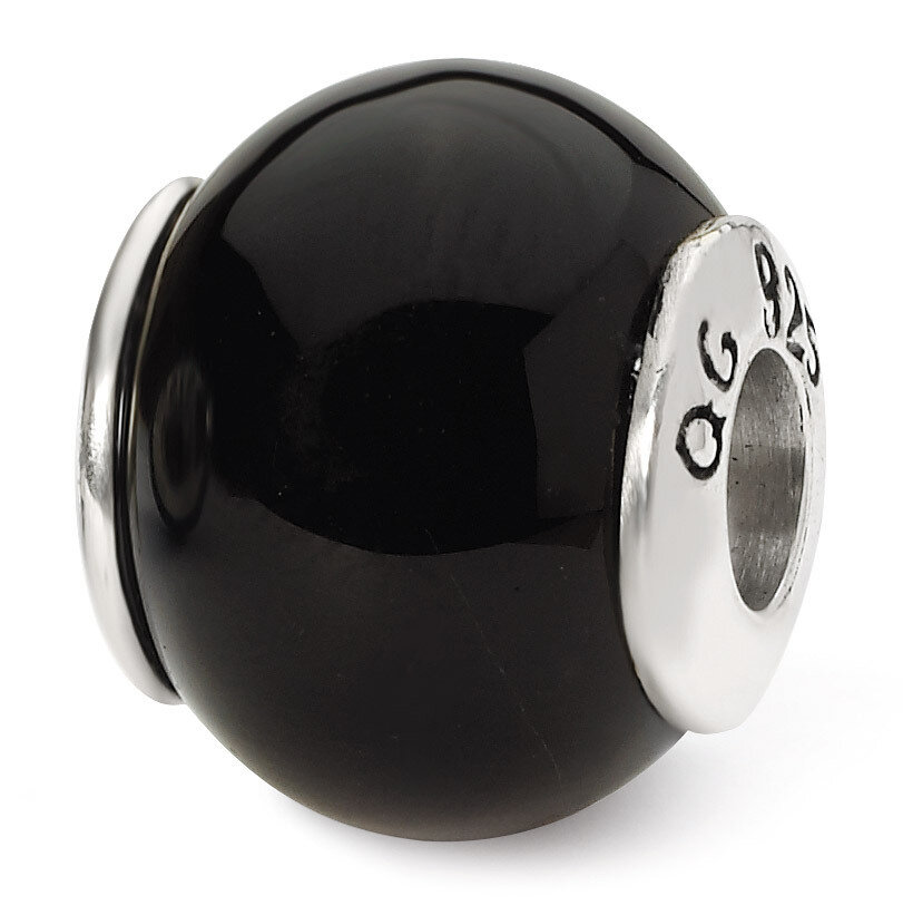 Black Agate Stone Bead - Sterling Silver QRS1692, MPN: QRS1692, 883957308968