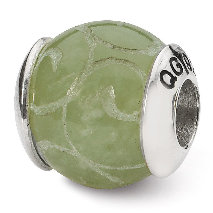 Etched Jade Stone Bead - Sterling Silver QRS1709, MPN: QRS1709, 883957309132