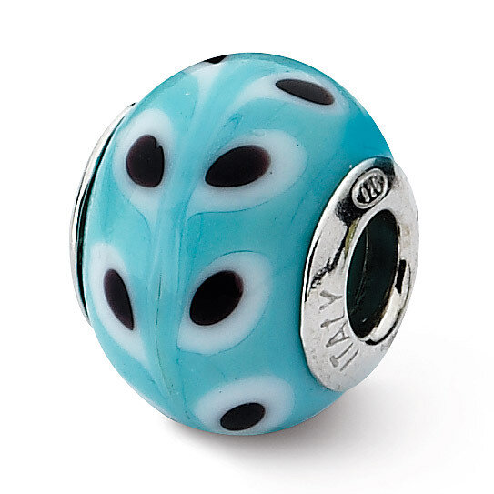 Light Blue White Black Murano Bead - Sterling Silver QRS1747, MPN: QRS1747, 883957309514