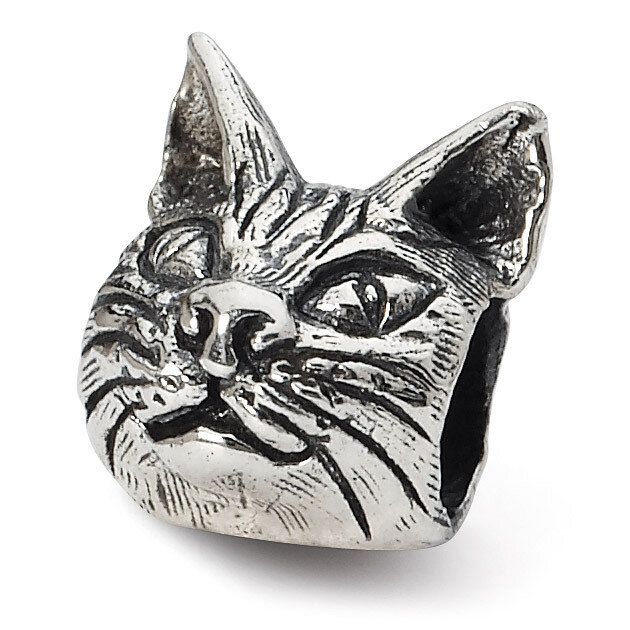 Maine Coon Cat Head Bead - Sterling Silver QRS1789