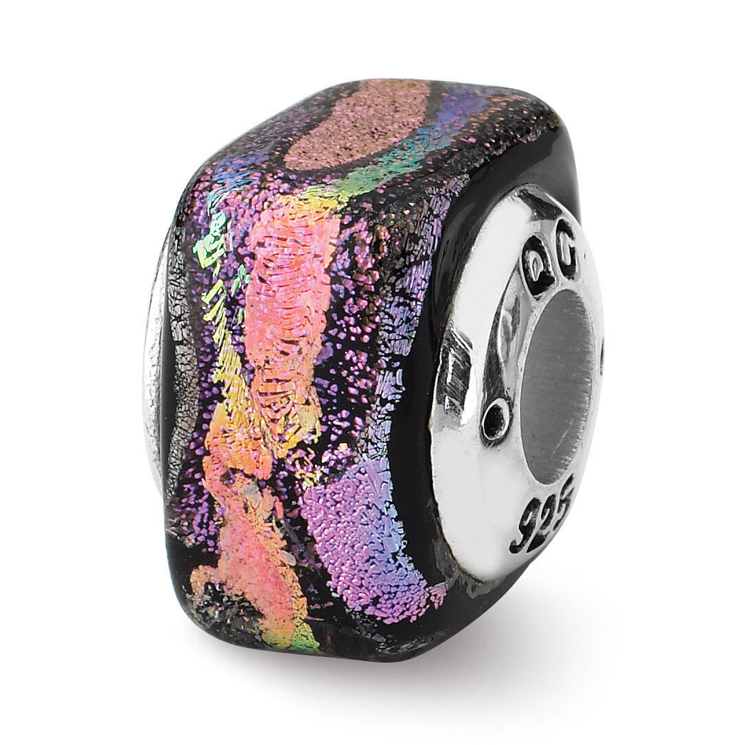 Purple Square Dichroic Glass Bead - Sterling Silver QRS1800, MPN: QRS1800, 883957310046