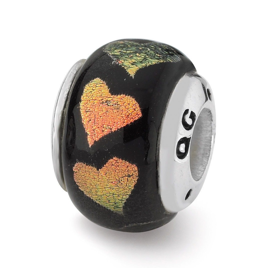 Orange Green Hearts Dichroic Glass Bead - Sterling Silver QRS1812, MPN: QRS1812, 883957310169