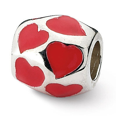Red Enameled Hearts Bead - Sterling Silver QRS1867