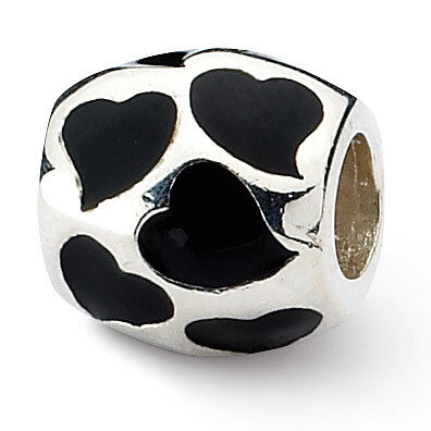 Black Enameled Hearts Bead - Sterling Silver QRS1868, MPN: QRS1868, 883957310640