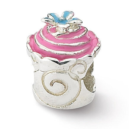 Pink Enameled Cupcake Bead - Sterling Silver QRS1881, MPN: QRS1881, 883957310770
